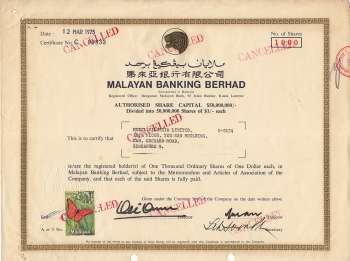 Maybank - Ordinary Shares Certificate