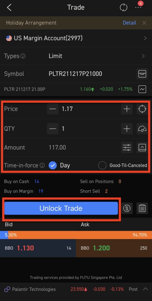 美股期權怎麼買04b_輸入交易信息 點擊 Unlock Trade