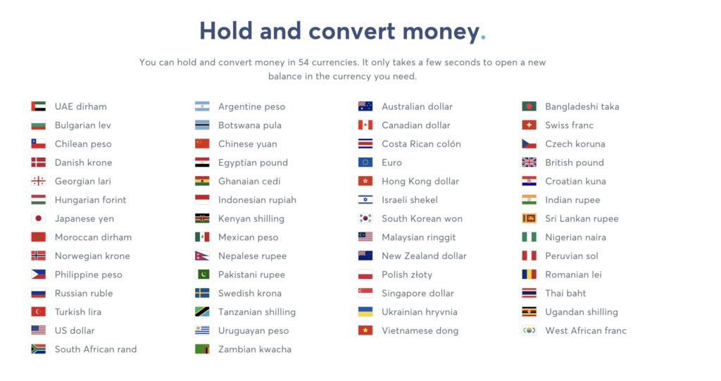 Wise支援50種以上貨幣，可在全球200個國家使用