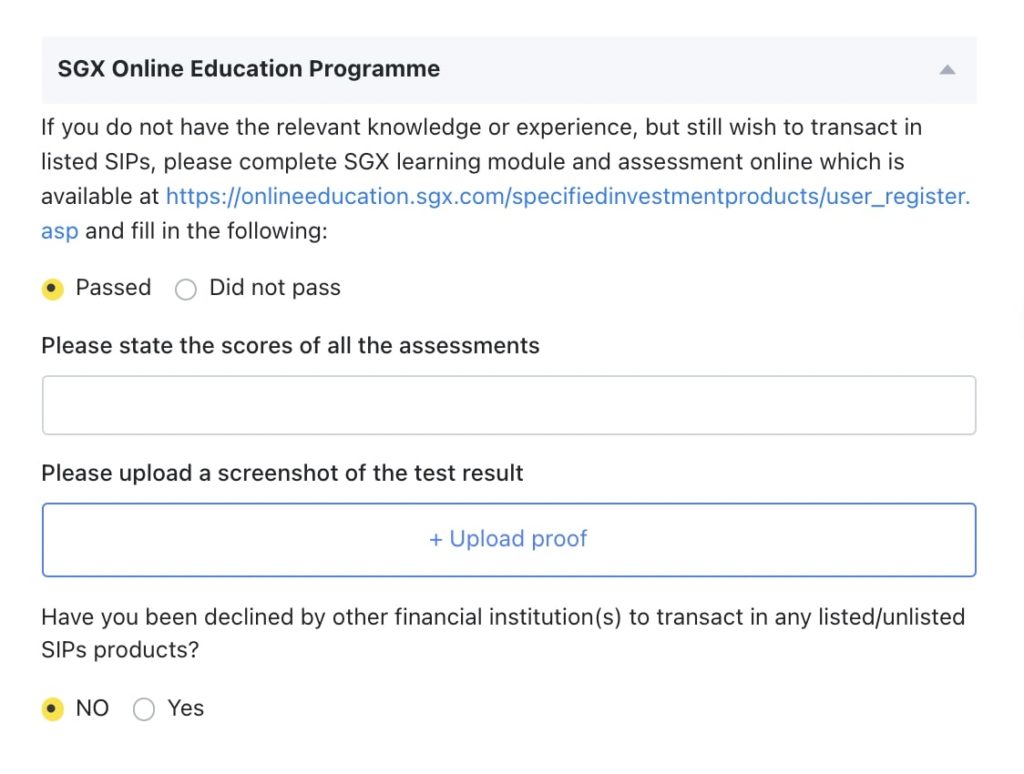 老虎證券開戶第八步e_填寫SGX線上課程考核成績