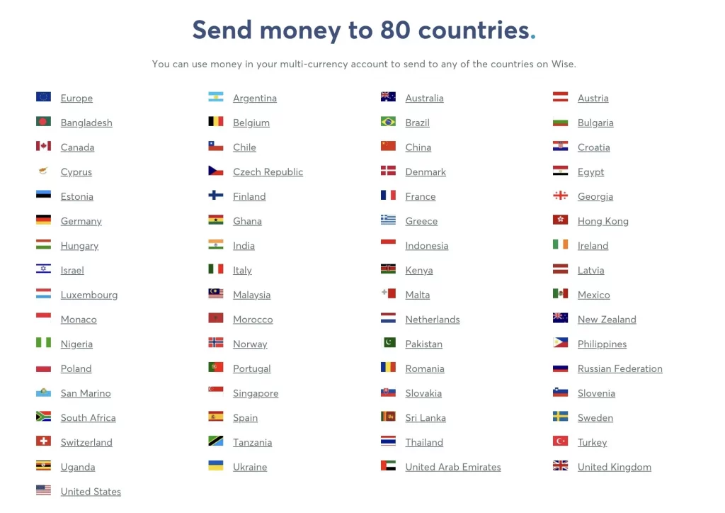 Wise可匯款到全球80個國家