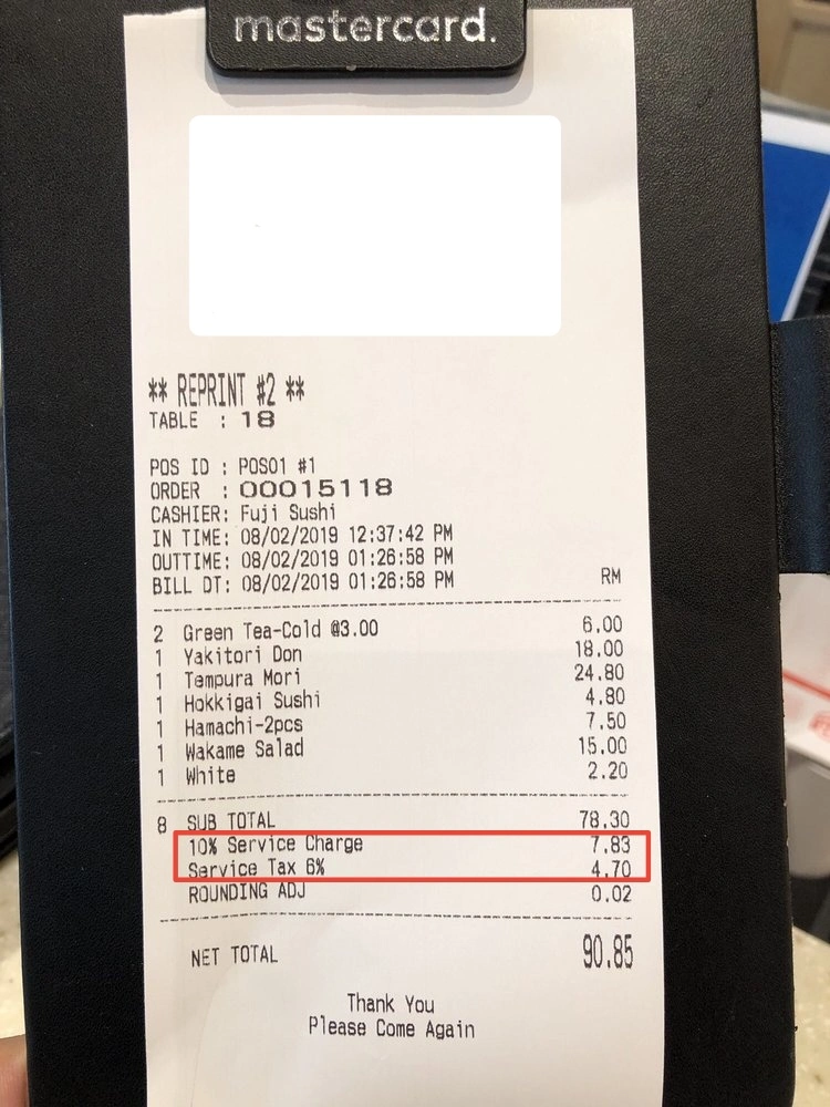 马来西亚服务税 SST - 餐饮费费率