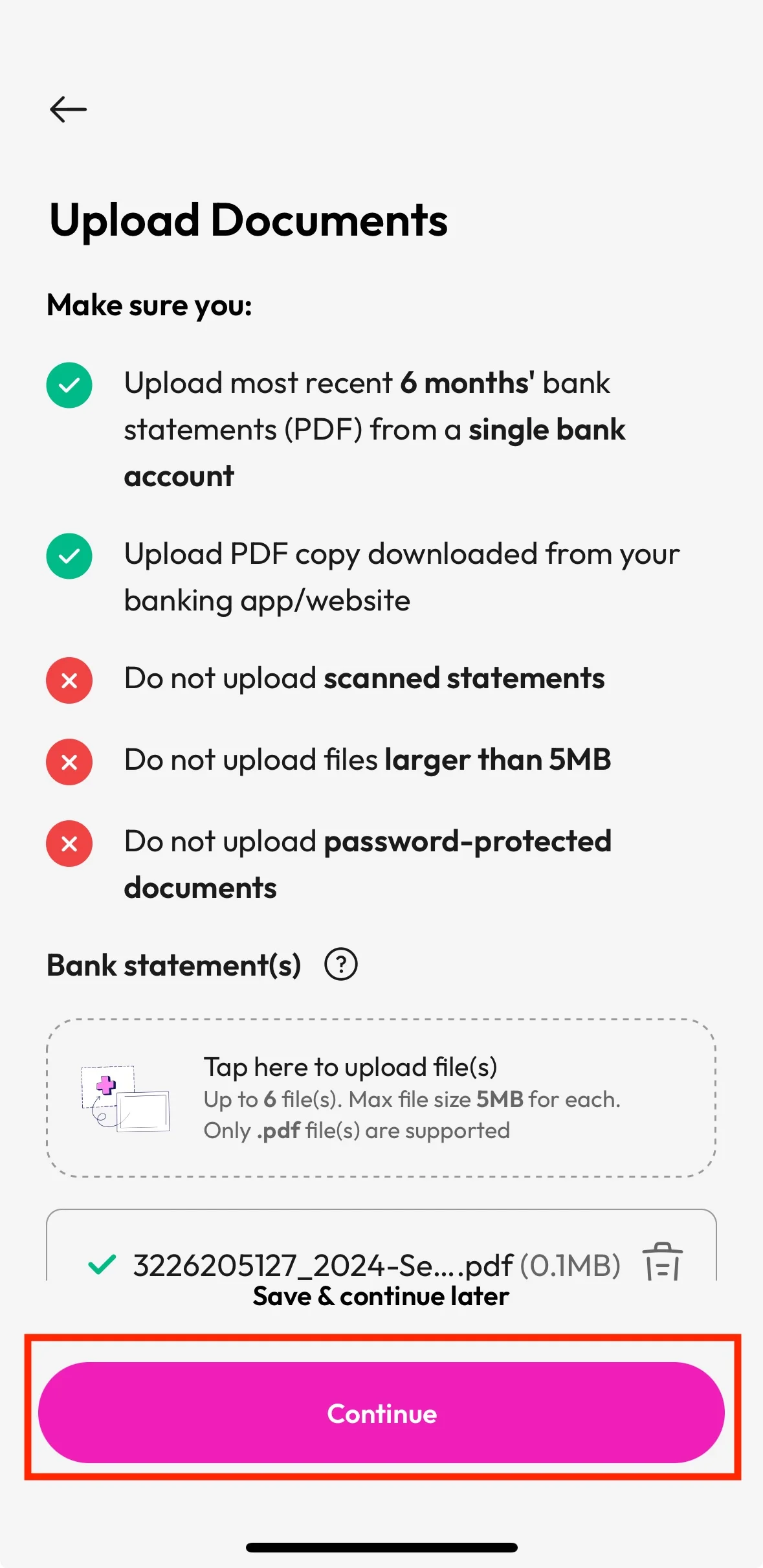 aeon bank loan upload document
